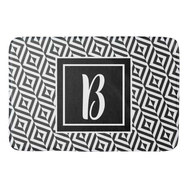 Monogram Black & White Diamond Pattern Bath Mat (Front)