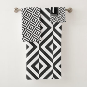 Monogram Black & White Diamond Pattern Bath Towel Set