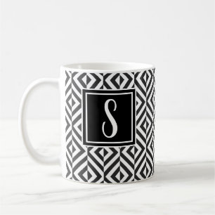 Monogram Black & White Diamond Pattern Coffee Mug