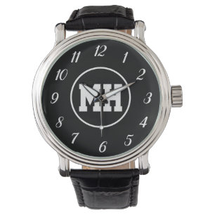 Monogram Black White Elegant Modern Initial Watch