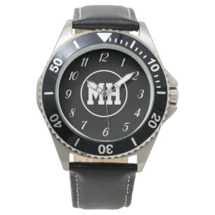 Monogram Black White Elegant Modern Initial Watch