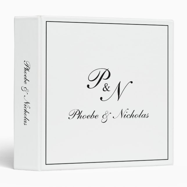 Monogram Black White Elegant Wedding Photo Album Binder (Front/Spine)