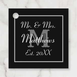 Monogram Black & White Est. Date Wedding  Favour Tags