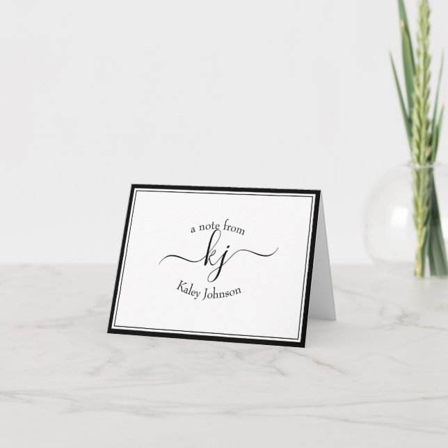 Monogram Black White From The Desk Of Note Card (Front)