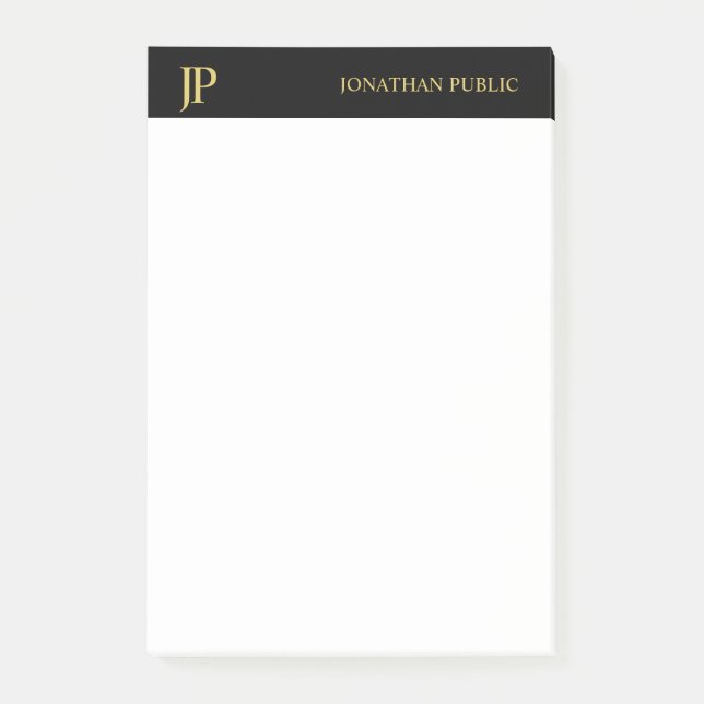 Monogram Black White Gold Elegant Simple Template Post-it Notes (Front)