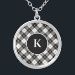 Monogram Black White Gold Plaid Locket Necklace<br><div class="desc">Monogrammed Black White and Gold Plaid Silver Plated Locket</div>