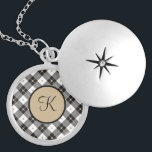 Monogram Black White Gold Plaid Trendy Stylish  Locket Necklace<br><div class="desc">Monogram this Black White and Gold Plaid Necklace with your initials.  Makes a great gift for any women in your life. Gifts for Mother's day,  Bridesmaid gifts,  and bridal party gifts.</div>
