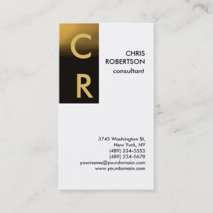Monogram Black White Gold Plain Business Card