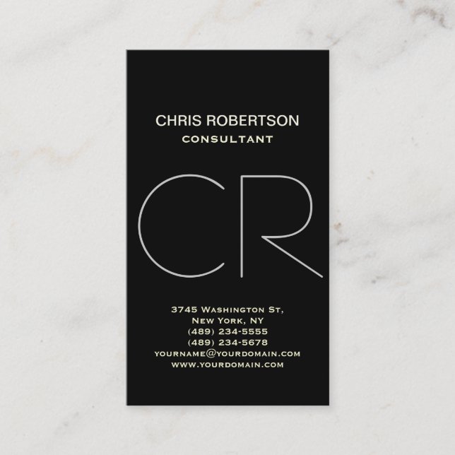 Monogram Black White Grey Business Card (Front)