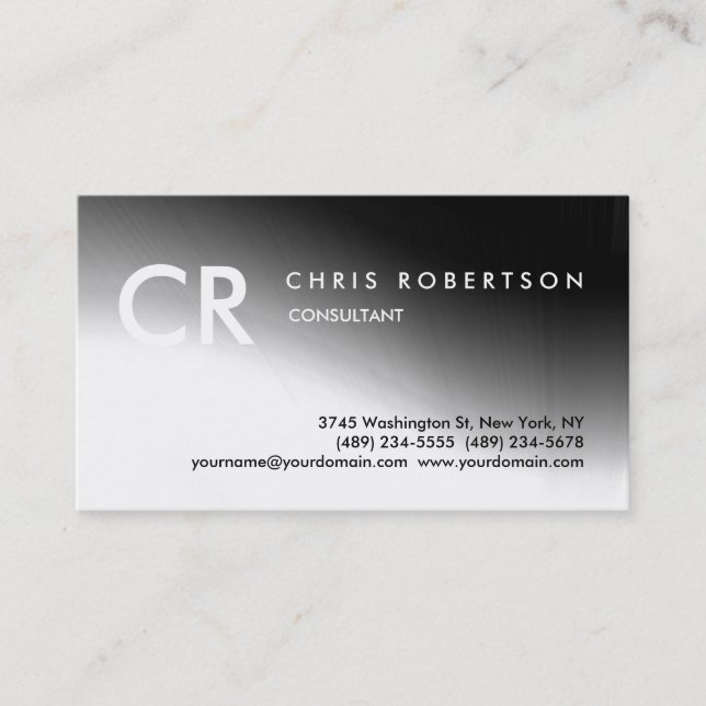Monogram Black White Grey Pattern Business Card (Front)