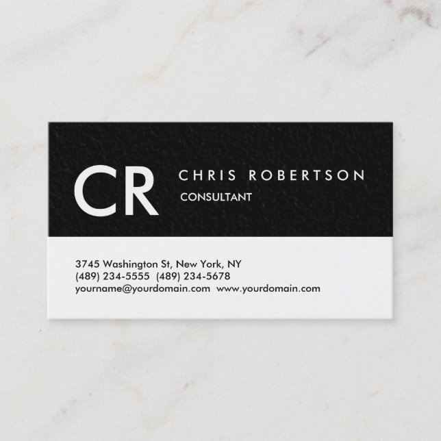 Monogram Black White Grey Texture Business Card (Front)