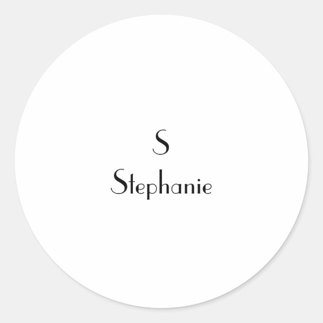 Monogram Black White Initials Name Custom Cute Classic Round Sticker (Front)