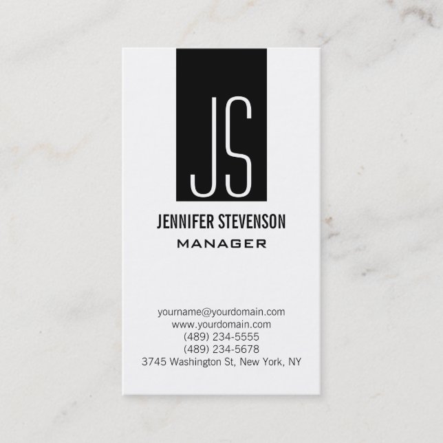 Monogram Black White Manager Business Card (Front)