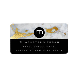 Monogram Black White Marble Gold Grey VIP  RSVP Label