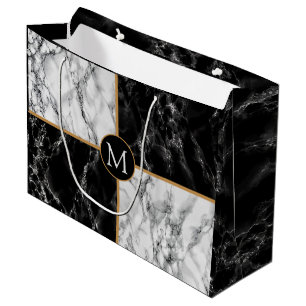 Monogram Black White Marble - Your Letter / Years Large Gift Bag