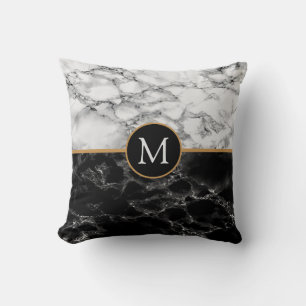 Monogram Black White Marble - Your Letter / Years  Throw Pillow