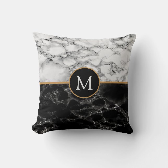 Monogram Black White Marble - Your Letter / Years  Throw Pillow (Front)