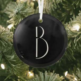 Monogram Black White Minimal Modern Typography Glass Ornament