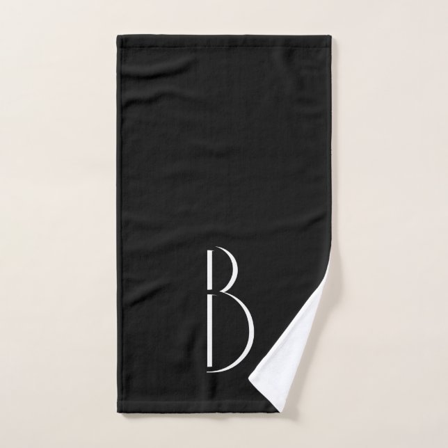 Monogram Black White Minimal Modern Typography Hand Towel (Hand Towel)