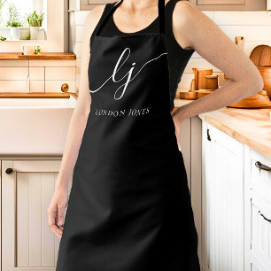 Monogram Black White Modern Minimal Calligraphy Apron