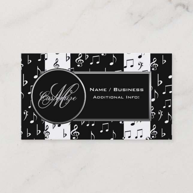 Monogram Black & White Music Business Card 2 (Front)