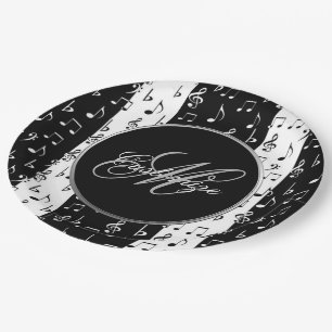 Monogram Black & White Musical Stripes Plates