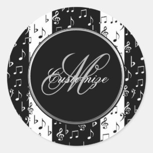 Monogram Black & White Musical Stripes Stickers