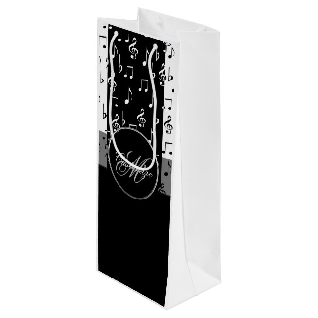 Monogram Black & White Musical Stripes Wine Bag 3 (Front Angled)