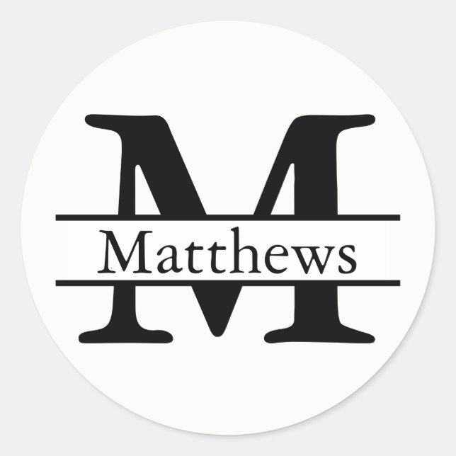 Monogram Black & White Name - Circle Sticker (Front)