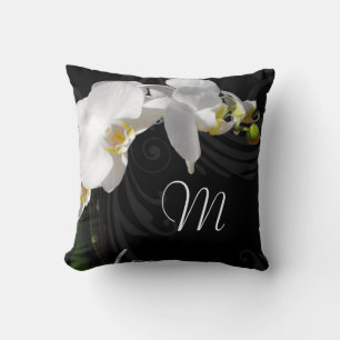 Monogram Black/White Orchid Throw Pillow