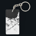 Monogram Black & White Original Stipple Art Floral Keychain<br><div class="desc">Brighten everyday outings with this monogrammed keaychain,  featuring an original fine art stippled ink illustration of gladiolas. Black and white pointillism dot illustration. Personalize with custom initials. Perfect for everyday use. Great gardener gift and more. Pair with matching allover tote bag in this collection. Original art by Reedstudio.</div>
