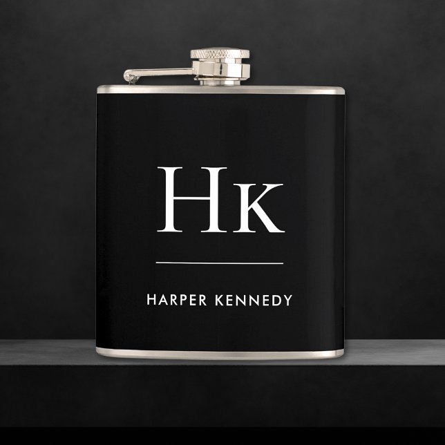 Monogram Black White Personalized  Hip Flask (Creator Uploaded)