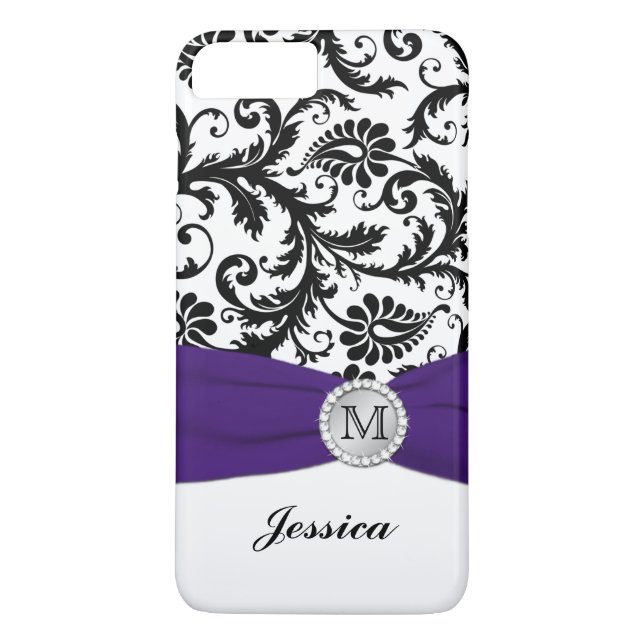 Monogram Black, White, Purple Damask iPhone 7 Case (Back)