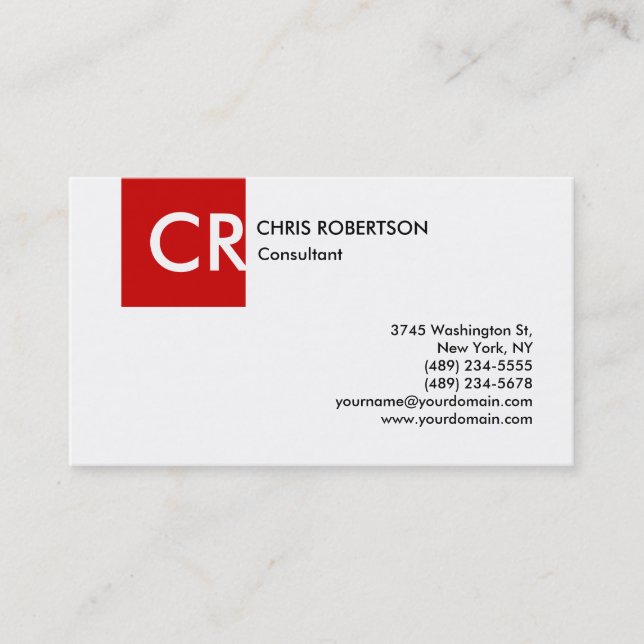 Monogram Black White Red Business Card (Front)