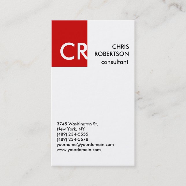 Monogram Black White Red Business Card (Front)