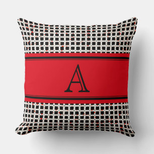 Monogram Black White Red Elegant Pattern Throw Pillow