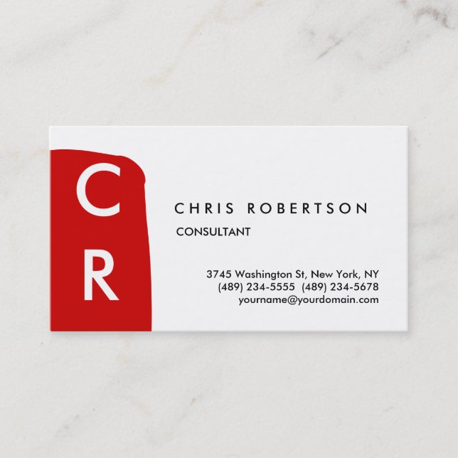 Monogram Black White Red Pattern Business Card (Front)