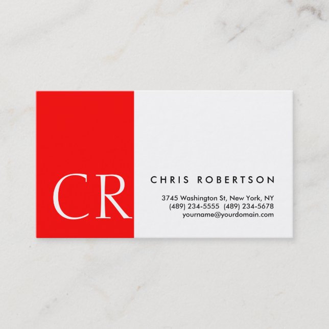 Monogram Black White Red Stripe Business Card (Front)