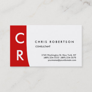 Monogram Black White Red Stripe Business Card