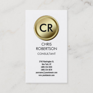 Monogram Black White Round Button Business Card