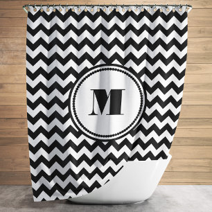 Monogram Black White Striped Chevron Pattern