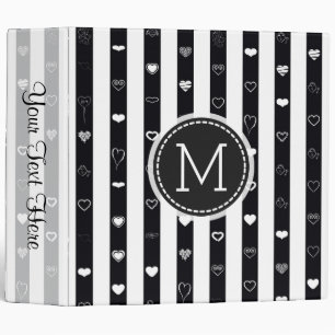 Monogram Black White Stripes Elegant Modern Heart Binder