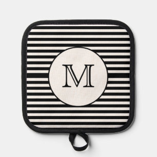 Monogram Black & White Stripes Personalized Pot Holder