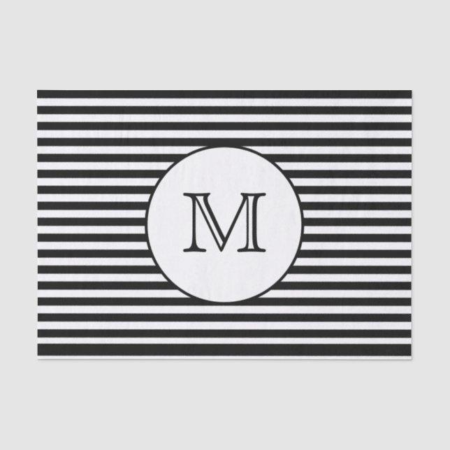Monogram Black & White Stripes Tissue Paper (Front)