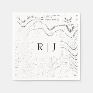Monogram Black White Swirls Abstract  Wedding Napkin