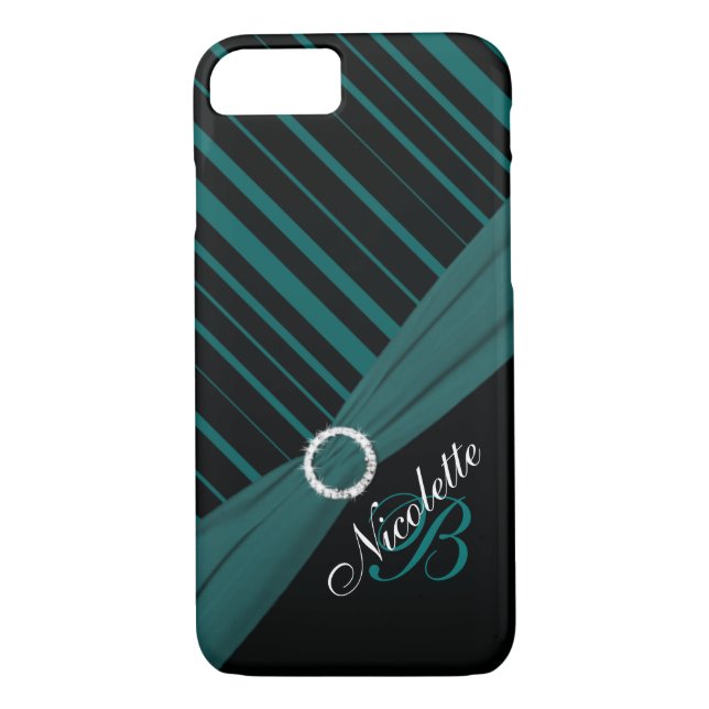 Monogram Black White Teal Striped iPhone 7 Case (Back)