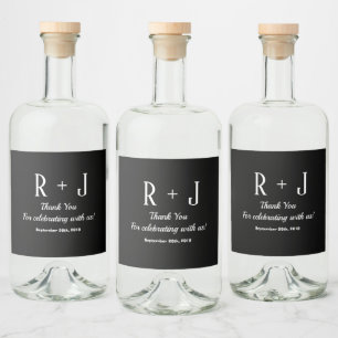 Monogram Black & White Thank You Wedding Liquor Bottle Label