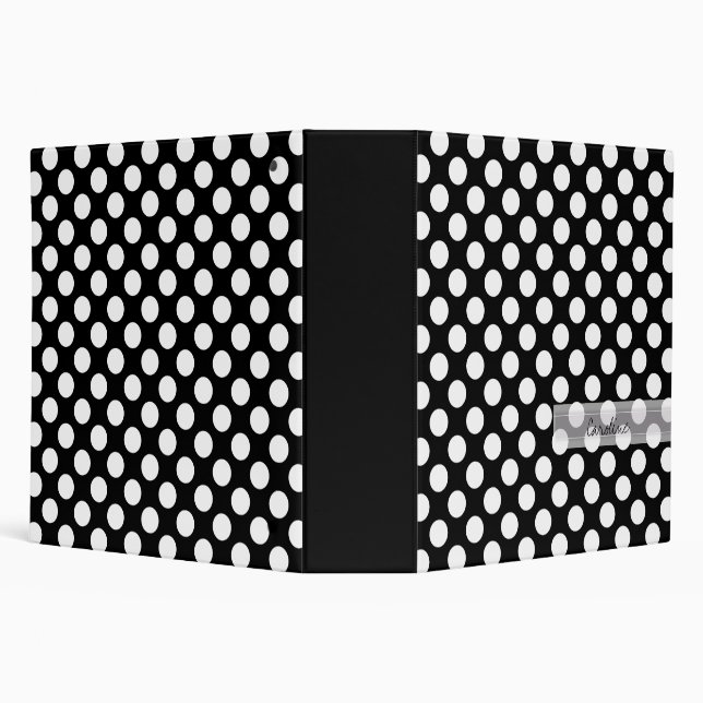 Monogram Black White Trendy Fun Polka Dot Pattern Binder (Background)