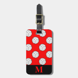Monogram Black White Volleyball Balls, Red Luggage Tag