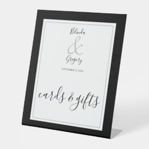 Monogram Black & White Wedding Cards & Gifts Pedestal Sign